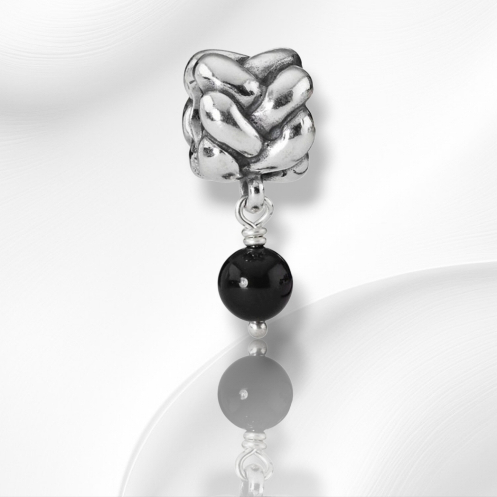 🙄RARE🙄 Pandora Sterling Silver Braided Black Onyx Dangle Charm Retired
